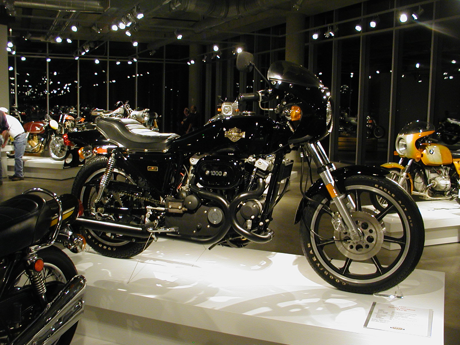 Black 1977 Harley-Davidson XLCR cafe racer displayed at the Barber motorcycle museum