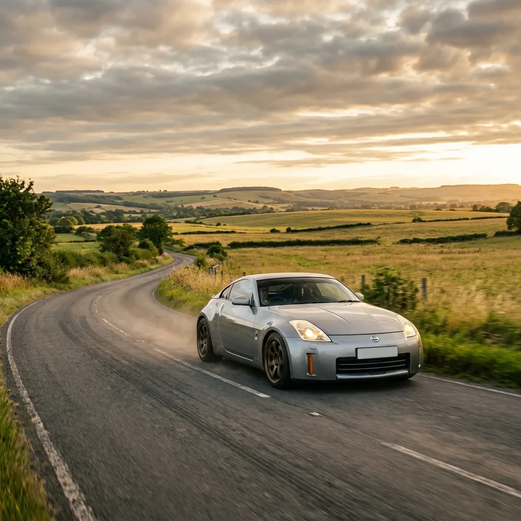 Custom built sports car on open road